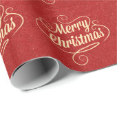 レッドグリッターハッピークリスマスグリーティング ラッピングペーパー (ロールコーナー)