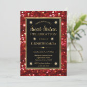 レッドグリッターバレンタインハートSweet sixteen 招待状 (スタンド正面)