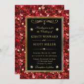 レッドグリッターバレンタ結婚ンハート 招待状 (正面/裏面)