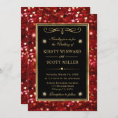 レッドグリッターバレンタ結婚ンハート 招待状 (正面/裏面)