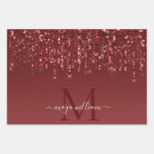 レッドグリッターパーソナライズされたはモノグラムと名前を乾燥 ラッピングペーパーシート (正面3)