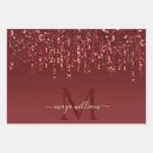 レッドグリッターパーソナライズされたはモノグラムと名前を乾燥 ラッピングペーパーシート (正面2)