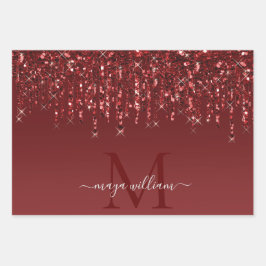 レッドグリッターパーソナライズされたはモノグラムと名前を乾燥 ラッピングペーパーシート