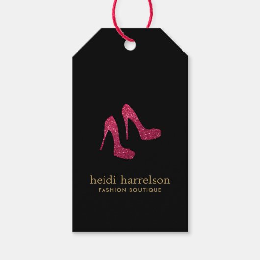 レッドグリッターヒールブティックファッションブラック ギフトタグ (正面)