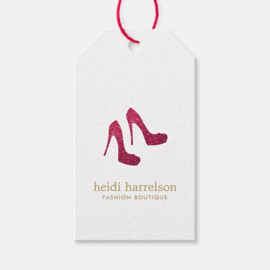 レッドグリッターヒールブティックファッション ギフトタグ (正面)