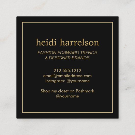 レッドグリッターヒールブティック、ポストマークセラーブラック スクエア名刺 (裏面)