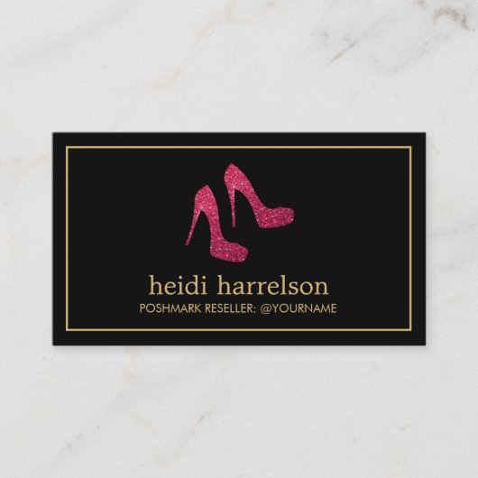レッドグリッターヒールブティック、ポストマークセラーブラック 名刺 (正面)