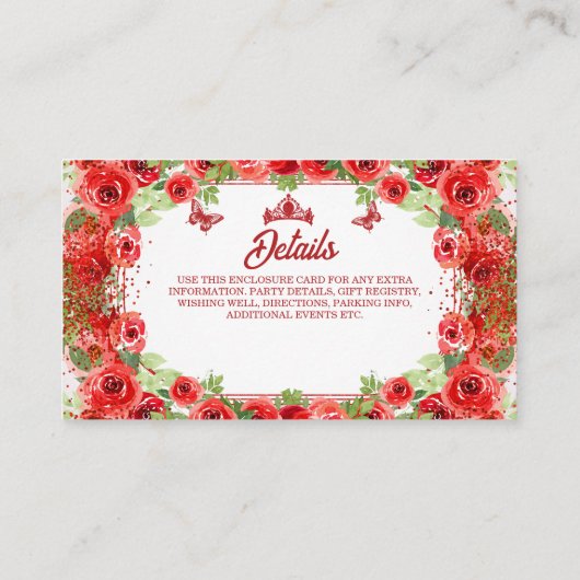 レッドグリッターフローラスパークルキンセアニェラ エンクロージャーカード (裏面)