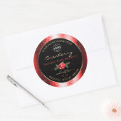 レッドグリッターブラック製品ラベル赤バラ追加ロゴ ラウンドシール (封筒)