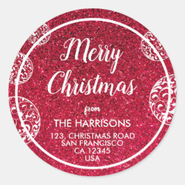 レッドグリッターホワイトクリスマスボーブルズアドレス ラウンドシール