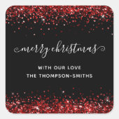 レッドグリッターメリークリスマススクリプト名ブラック スクエアシール (正面)