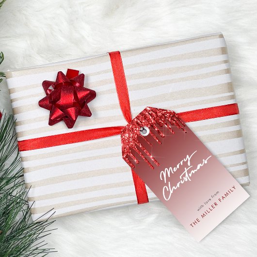 レッドグリッターモダンタイポグラフィミニマエレガントリスト ギフトタグ