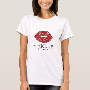 レッドグリッターモダン口紅唇キス Tシャツ