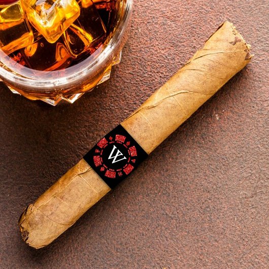 レッドグリッターモノグラムトランプのポーカーチップカジノシガー ラベル