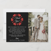 レッドグリッターモノグラムトランプのポーカーチップカ結婚ジノ サンキューカード (正面)