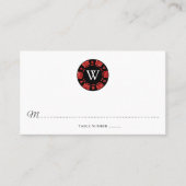 レッドグリッターモノグラムトランプのポーカーチップカ結婚ジノ プレイスカード (正面)