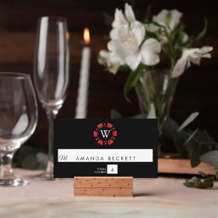 レッドグリッターモノグラムトランプのポーカーチップカ結婚ジノ プレイスカード