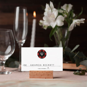 レッドグリッターモノグラムトランプのポーカーチップカ結婚ジノ プレイスカード