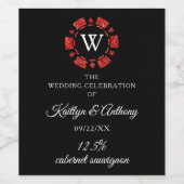 レッドグリッターモノグラムトランプのポーカーチップカ結婚ジノ ワインラベル (シングルラベル)