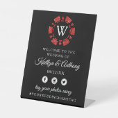 レッドグリッターモノグラムトランプのポーカーチップカ結婚ジノ 台座サイン (正面)