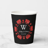 レッドグリッターモノグラムトランプのポーカーチップカ結婚ジノ 紙コップ (正面)