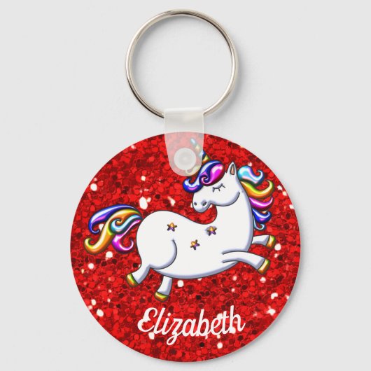 レッドグリッターユニコーン キーホルダー (正面)