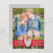 レッドグリッターラブバレンタインデーのフォトカード シーズンカード (正面/裏面)