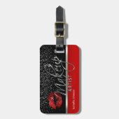 レッドグリッターリップ💋メイクアップアーティスト ラゲッジタグ (正面縦)