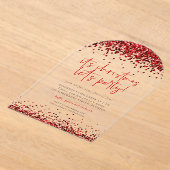 レッドグリッターレッツパーティークリスマスアクリル アクリル招待状 (レイダウン)