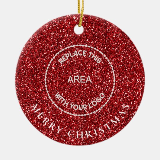 レッドグリッターロゴ会社名メリークリスマス セラミックオーナメント (正面)