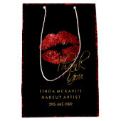 レッドグリッター口紅とヒョウ – ありがとう ミディアムペーパーバッグ (正面)