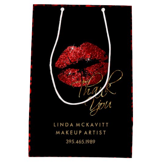 レッドグリッター口紅とヒョウ – ありがとう ミディアムペーパーバッグ (裏面)