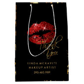 レッドグリッター口紅と金ゴールド大理石 – ありがとう ミディアムペーパーバッグ (正面)