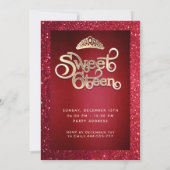 レッドグリッター愛らしいドレスティアラ金ゴールドタイポグラフィ 招待状 (裏面)