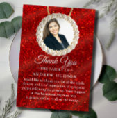 レッドグリッター葬儀フォト悔やみや弔慰サンキューカード サンキューカード