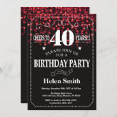 レッドグリッター40th誕生日招待状 招待状 (正面/裏面)
