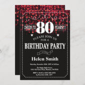 レッドグリッター80番目の誕生日招待状 招待状 (正面/裏面)