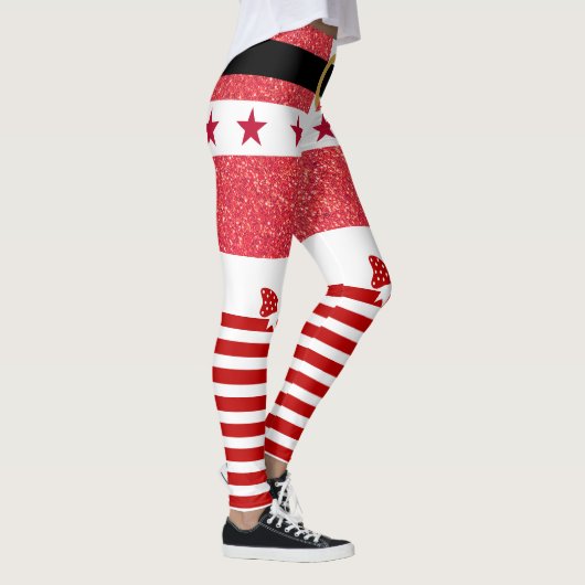 レッドグリッター&ホワイトストライプクリスマススターサンタ レギンス (右)