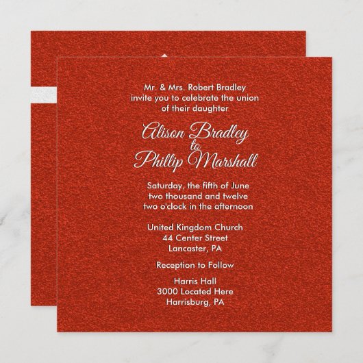 レッドグリッター&ボウ結婚式招待状 招待状 (正面/裏面)