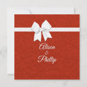 レッドグリッター&ボウ結婚式招待状 招待状 (裏面)