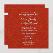 レッドグリッター&ボウ結婚式招待状