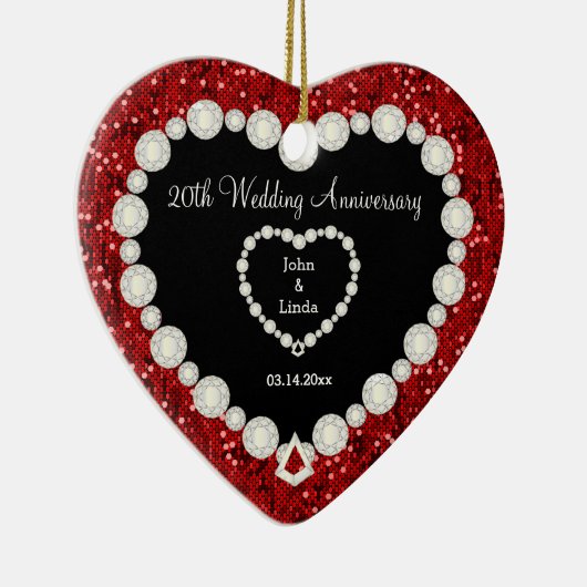 レッドグリッターDIY結婚の記念日 セラミックオーナメント (右)