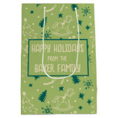 レッドグリーンとブルー格言ハッピーホリデーズクリスマス ミディアムペーパーバッグ (裏面)