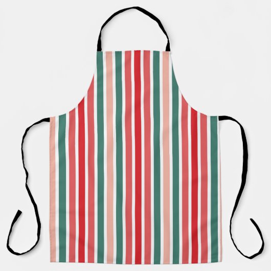 レッドグリーンと赤面ストライプのフェスティバル エプロン (正面)