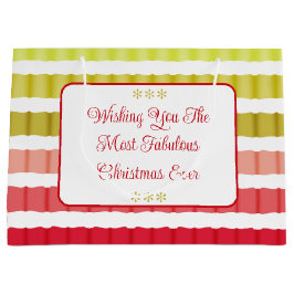 レッドグリーンと金ゴールドストライプライクパターン（の模様が）あるホリデイ ラージペーパーバッグ