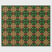 レッドグリーンと金ゴールドホリーとベリーとストライプ ラッピングペーパー (フラット)