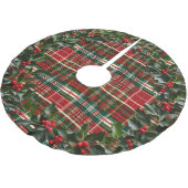 レッドグリーンと金ゴールド素朴ホリデイプレイド ブラッシュドポリエステルツリースカート (アングル)