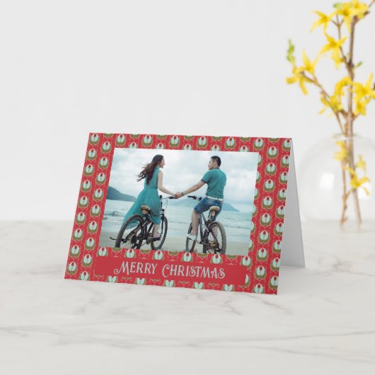 レッドグリーンアクアアールヌーボークリスマスカード カード (黄色い花)