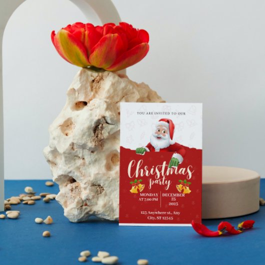 レッドグリーンイエロークリモダンスマスパーティの招待状 シーズンカード