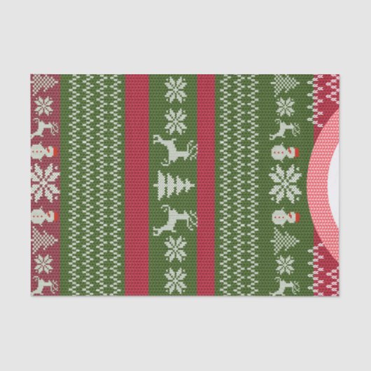 レッドグリーンウィンタークリスマスホリデーセーターカスタム 薄葉紙 (正面)
